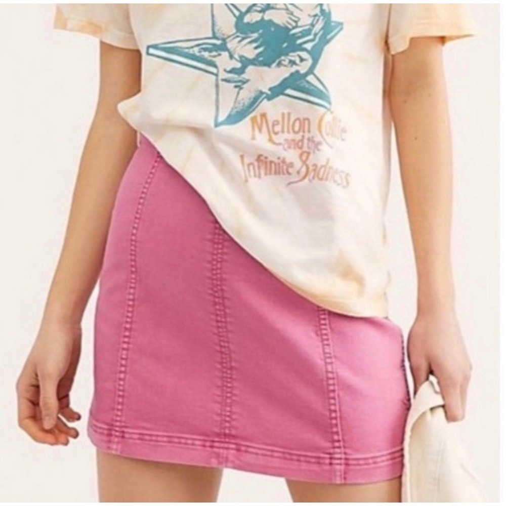 Free People Modern Femme Barbie Core Pink Denim Mini Skirt High Waist Size 2